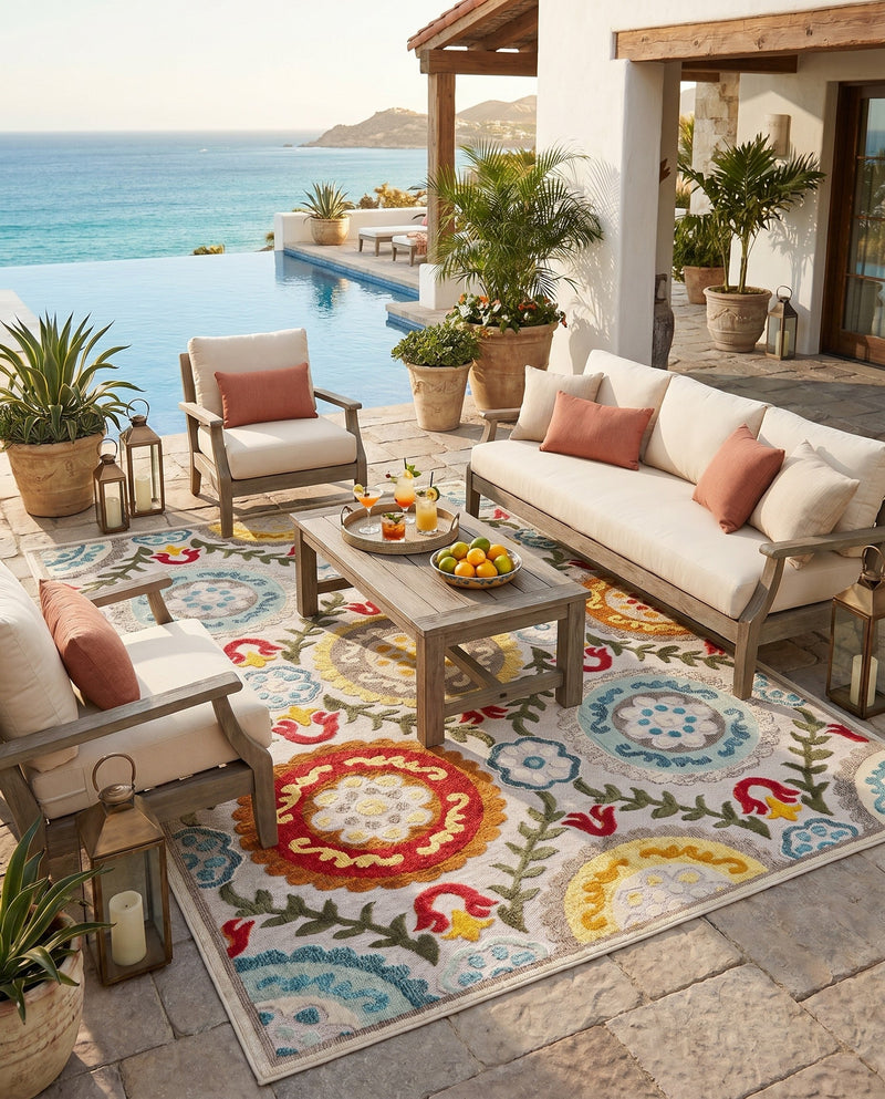 Outdoor Marrakesh Collection Area Rug -  Asilah Rectangle Ivory Beige  lifestyle 25