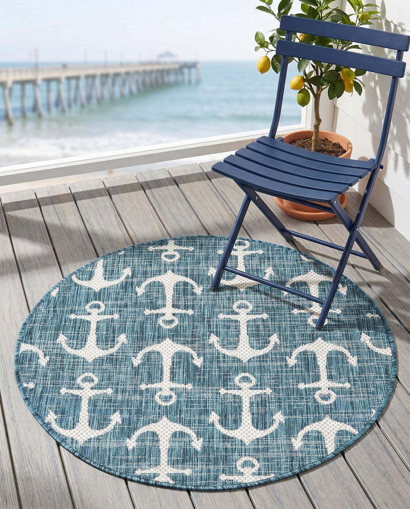 Seaside Haven Rugs Collection Area Rug - Sapphire (Teal) Round Teal  lifestyle 42