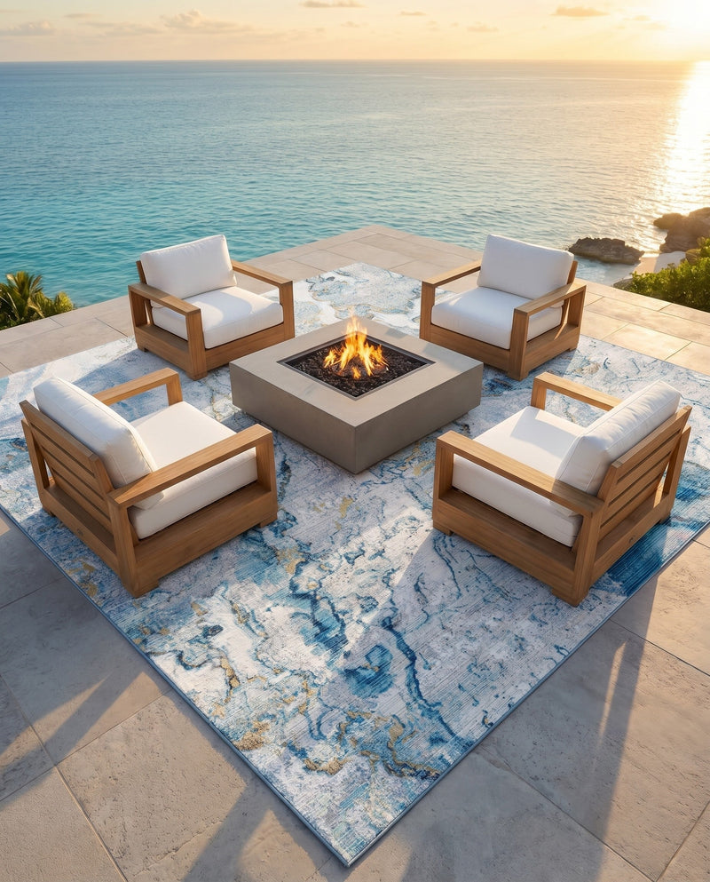 Urban Terrace Collection Area Rug -  Vertex Square Blue and Ivory  lifestyle 66