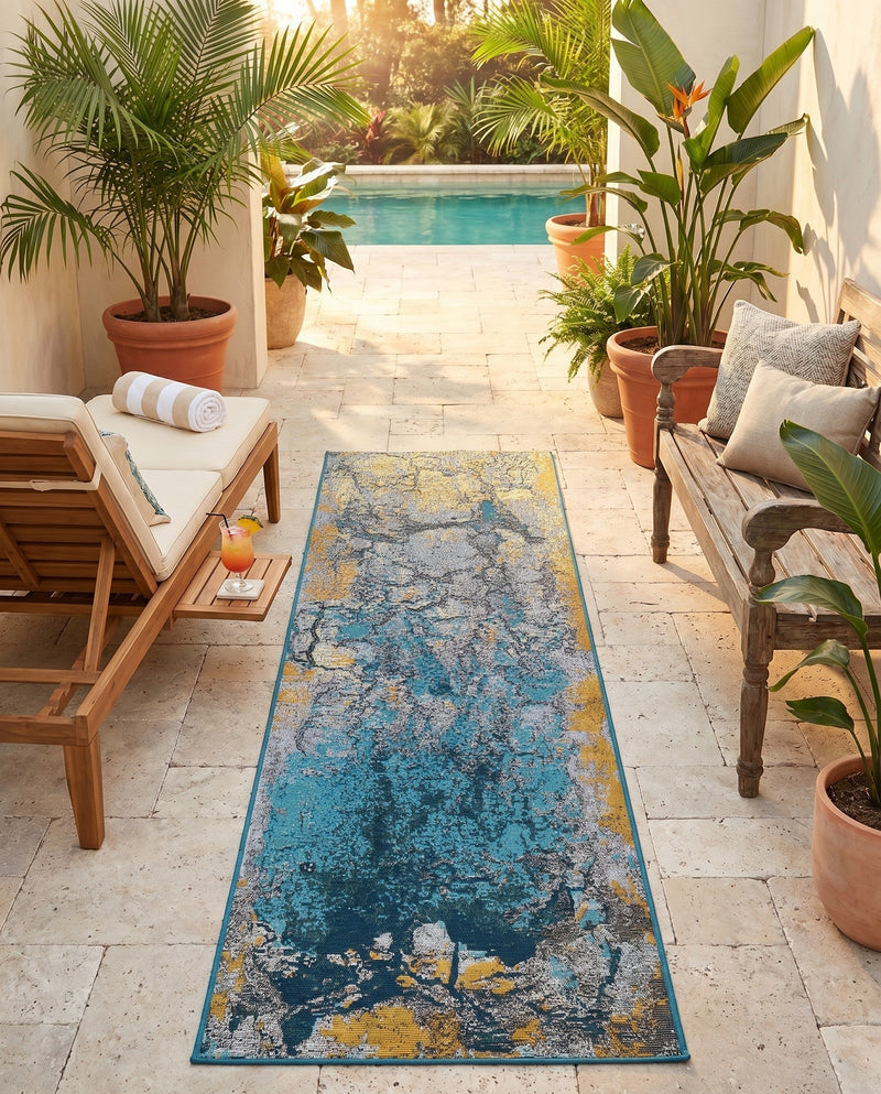 Urban Terrace Collection Area Rug -  Lanai Runner Gradient Blue  lifestyle 55