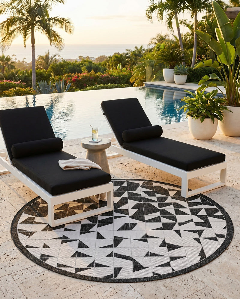 Urban Terrace Collection Area Rug -  Mercer Round Black and White  lifestyle 71