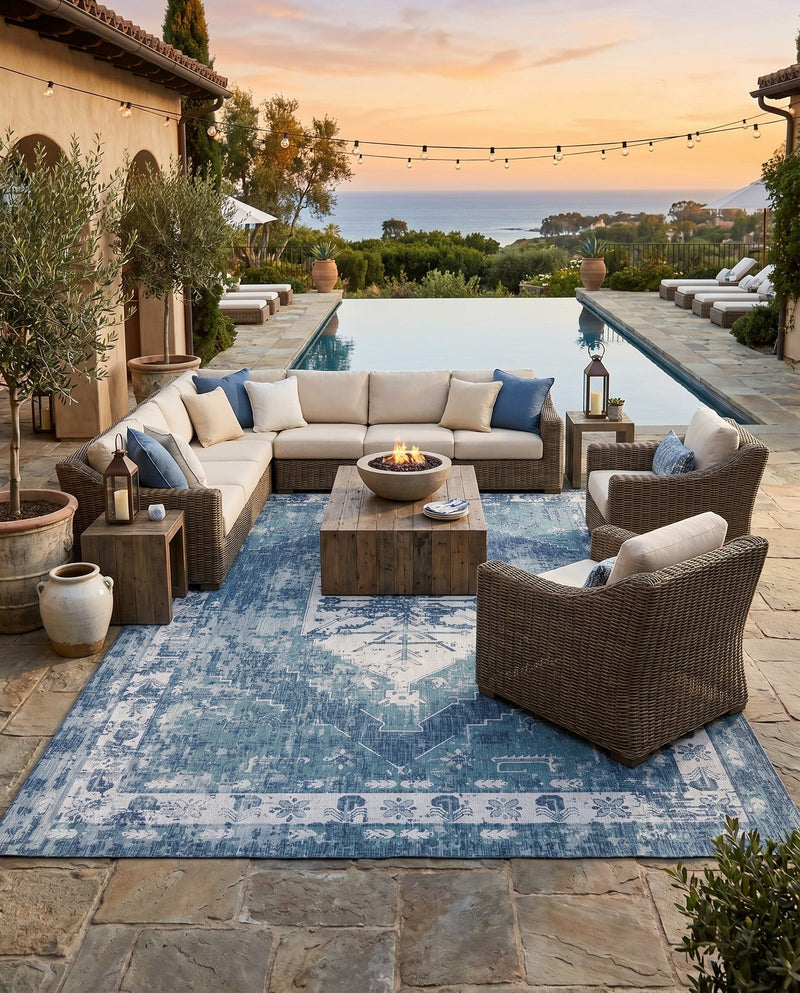 Patio Heritage Collection Area Rug -  Augusta (Blue) Rectangle Blue  lifestyle 17