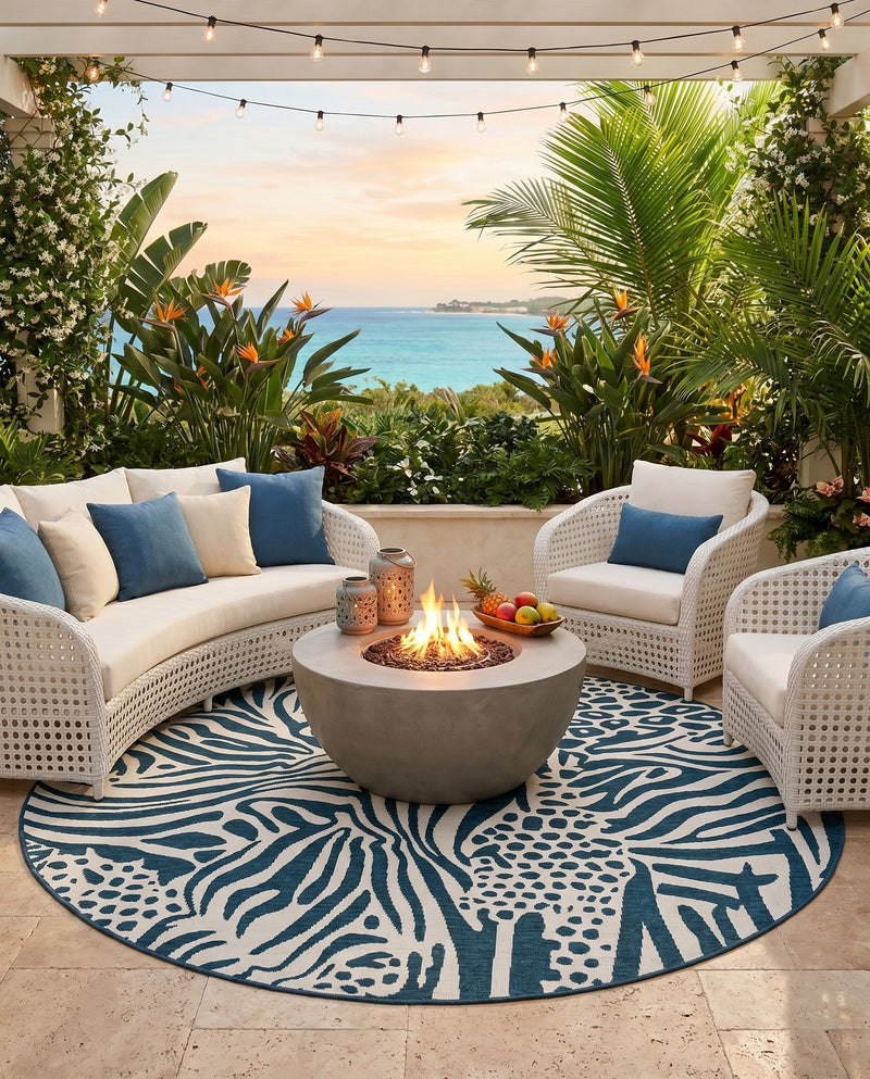 Savannah Escape Collection Area Rug -  Masai Round Navy Blue and Ivory  lifestyle 57