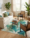 Seaside Blooms Collection Area Rug -  Flora Rectangle Blue Green  lifestyle 17