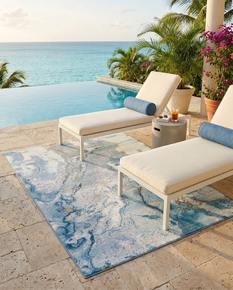 Urban Terrace Collection Area Rug -  Vertex Rectangle Blue and Ivory  lifestyle 17