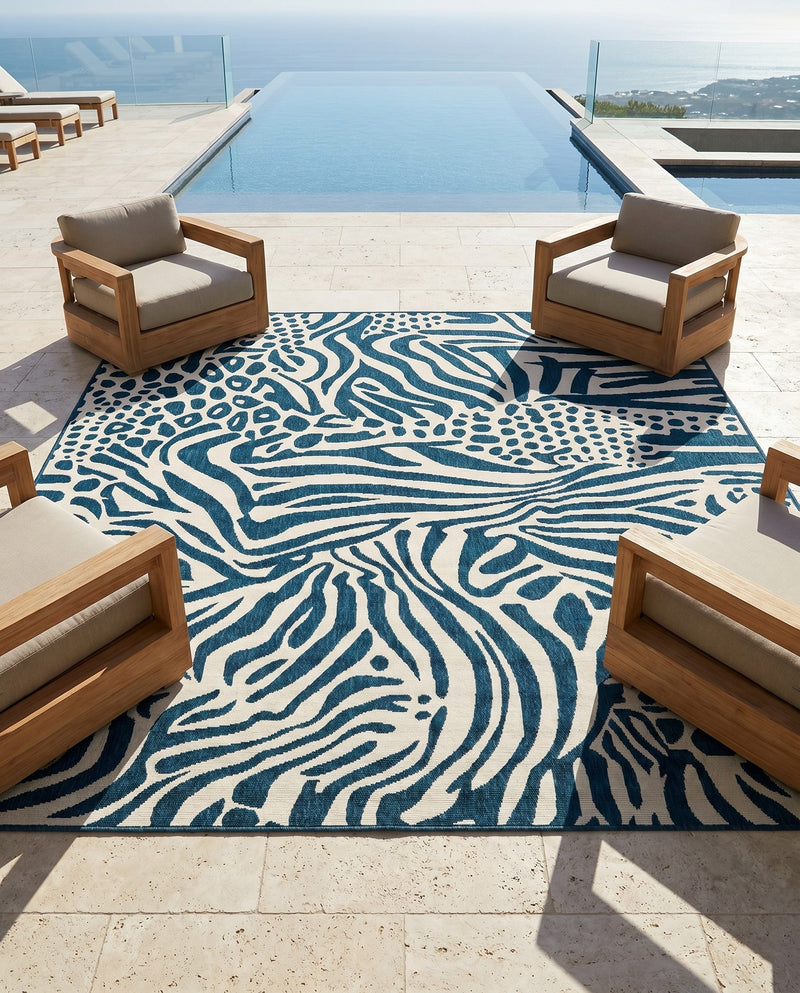 Savannah Escape Collection Area Rug -  Masai Square Navy Blue and Ivory  lifestyle 80