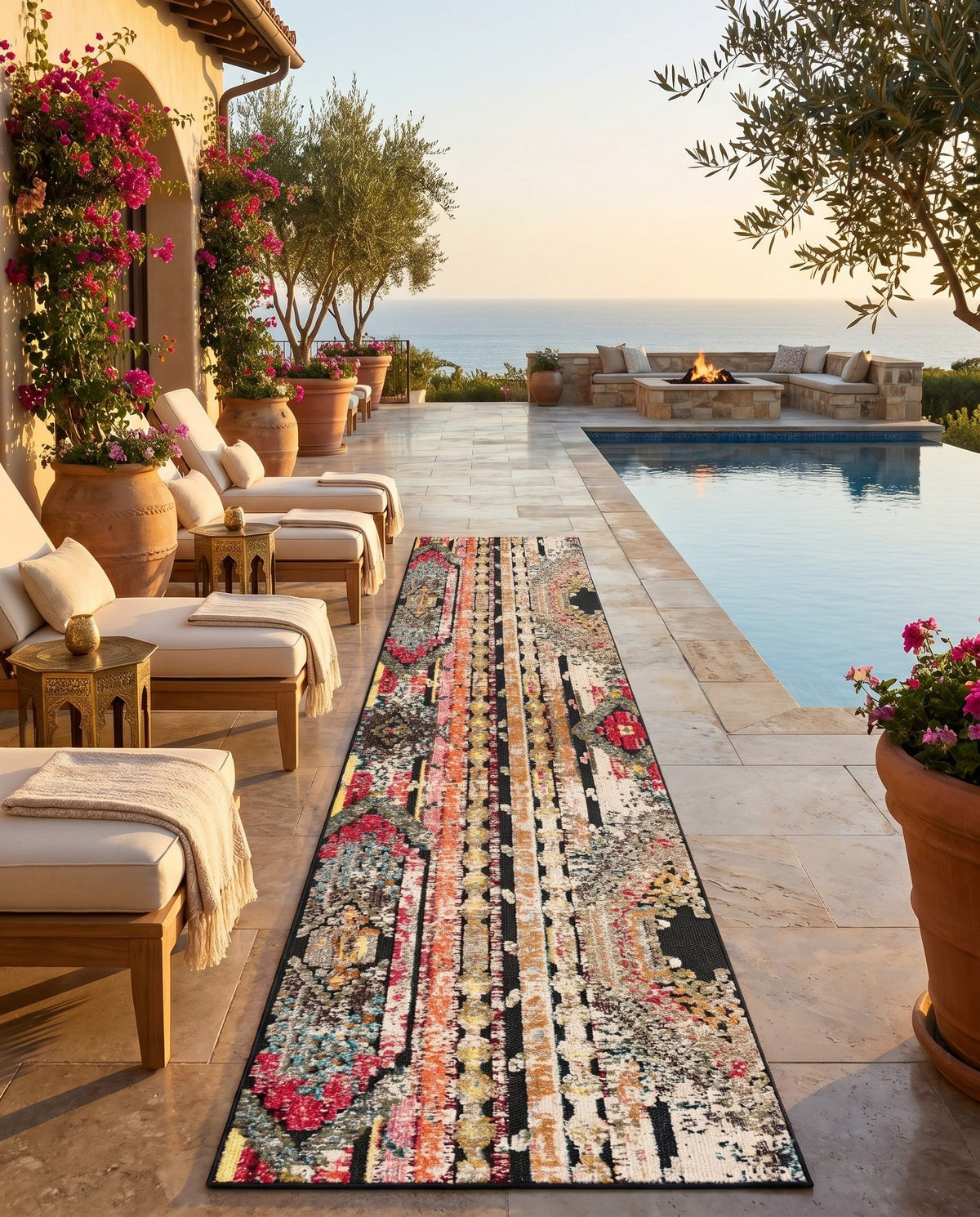 Outdoor Marrakesh Collection Area Rug -  Agadir Runner Multi Black  lifestyle 148