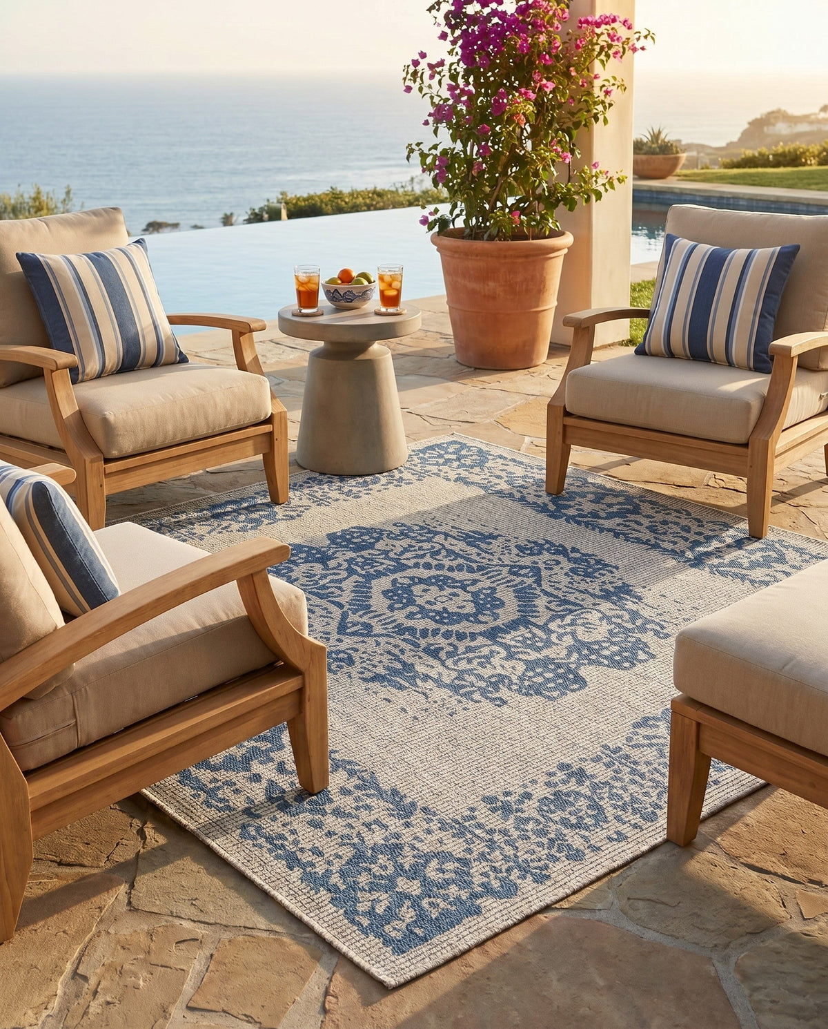 Patio Heritage Collection Area Rug - Savannah (Blue) Square Blue  lifestyle 135