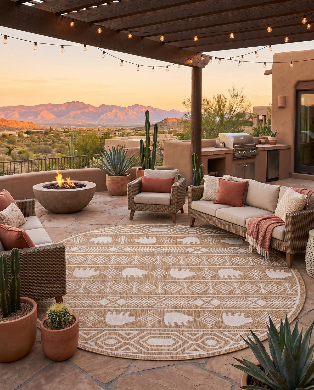 Mesa Oasis Rugs Collection Area Rug - Sundown Round Taupe  lifestyle 122
