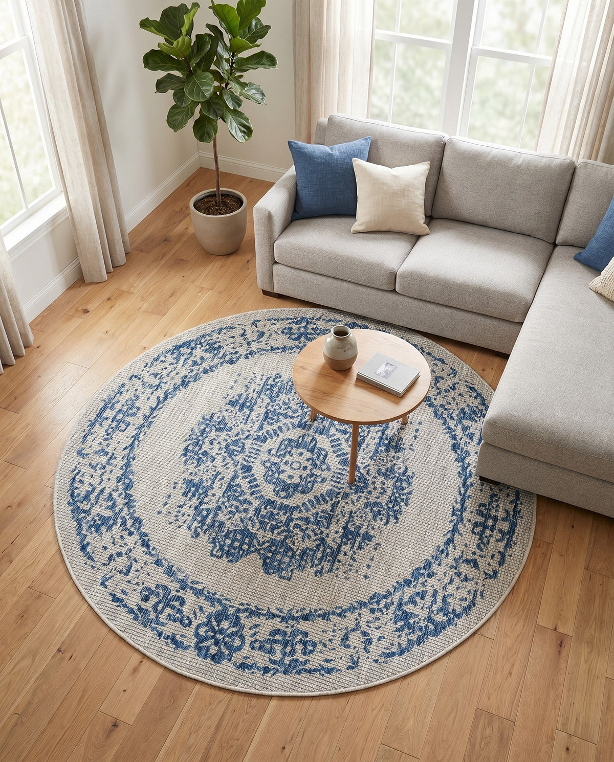 Patio Heritage Collection Area Rug - Savannah (Blue) Round Blue  lifestyle 85
