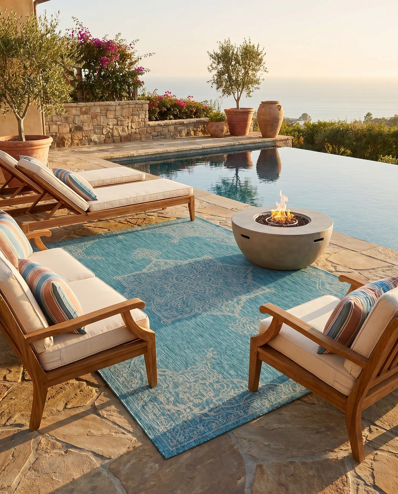 Patio Heritage Collection Area Rug -  Charleston (Light Aqua) Rectangle Light Aqua  lifestyle 6