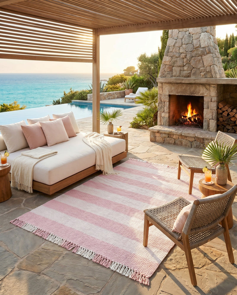 Sustainable Grid Indoor-Outdoor Oasis Collection Area Rug - Savannah Rectangle Pink  lifestyle 23