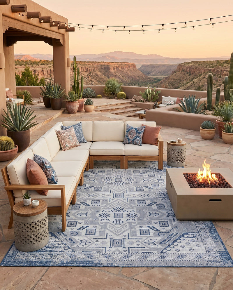 Tribal Terrace Treasures Collection Area Rug - Mayan Marina (Blue) Rectangle Blue  lifestyle 15