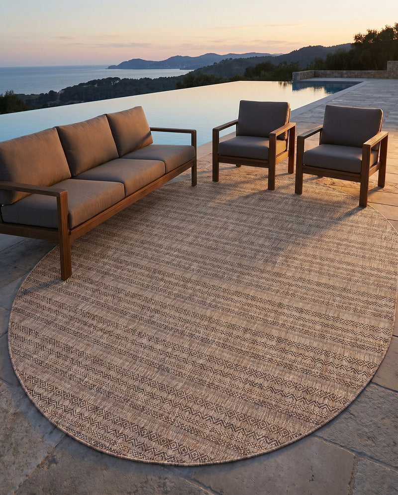 Seaside Stripes Collection Area Rug -  Boardwalk (Natural) Oval Natural  lifestyle 64