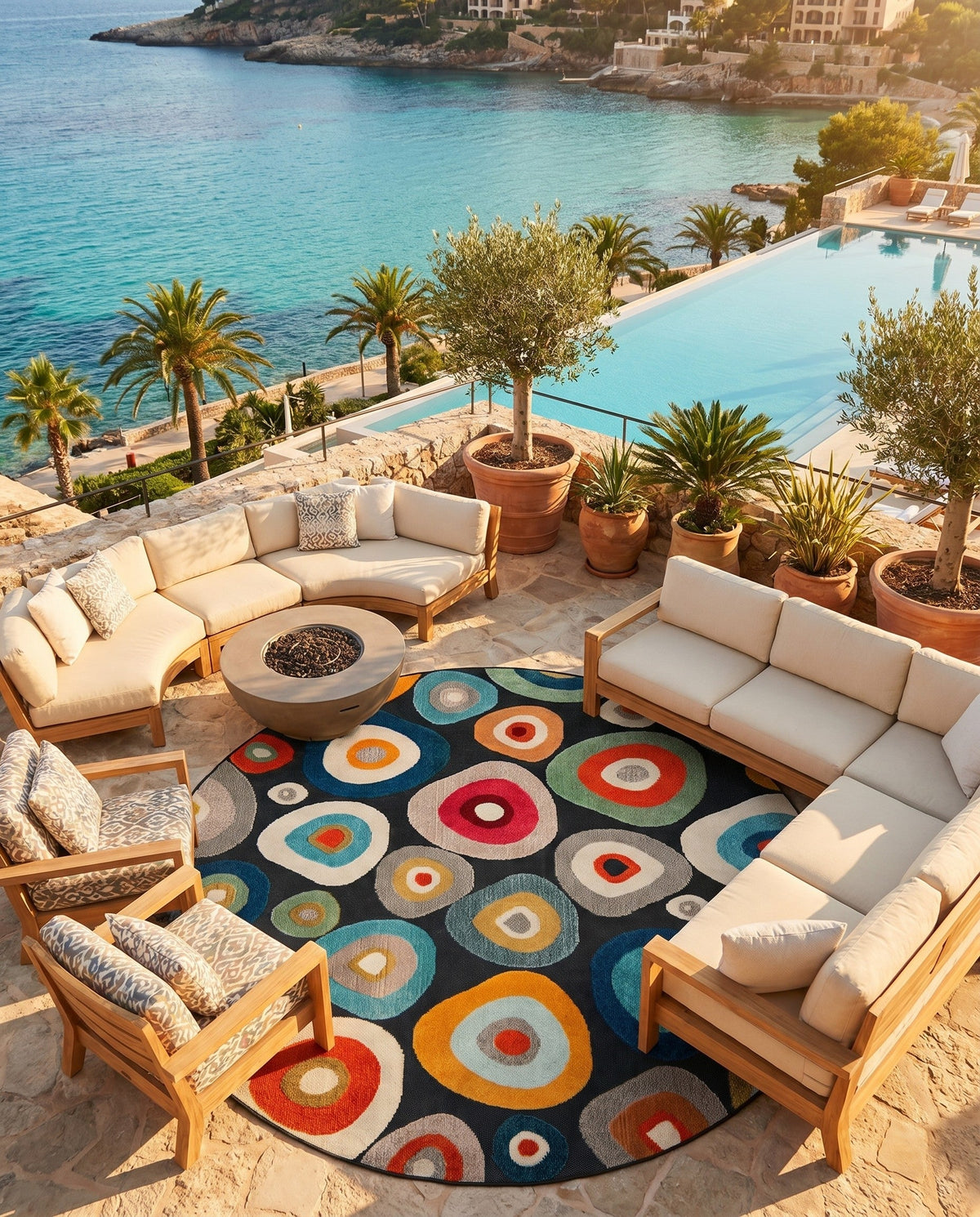 Outdoor Marrakesh Collection Area Rug -  Chefchaouen Round Multi Black  lifestyle 129