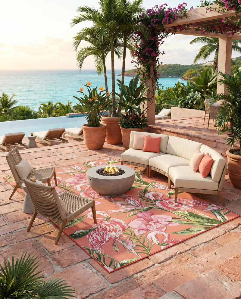 Seaside Blooms Collection Area Rug -  Kyoto Rectangle Coral  lifestyle 11