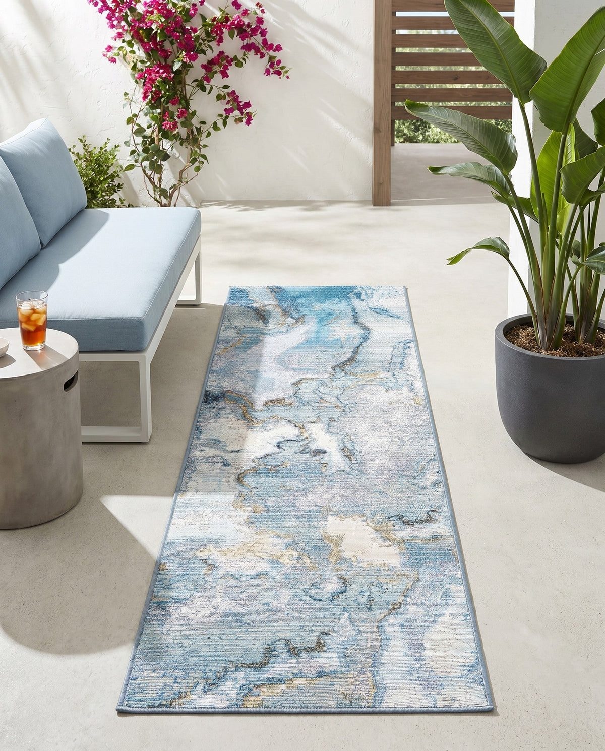 Urban Terrace Collection Area Rug -  Vertex Runner Blue and Ivory  lifestyle 88