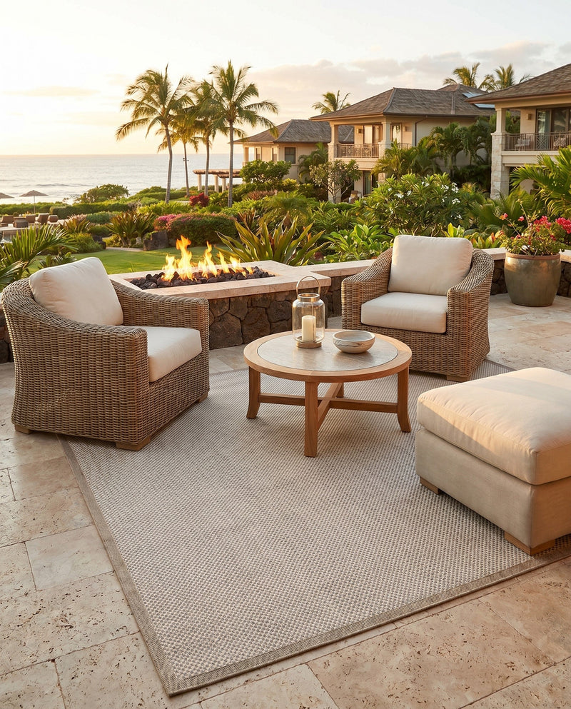 Terrace Fringe Collection Area Rug - Patio Rectangle Beige  lifestyle 14
