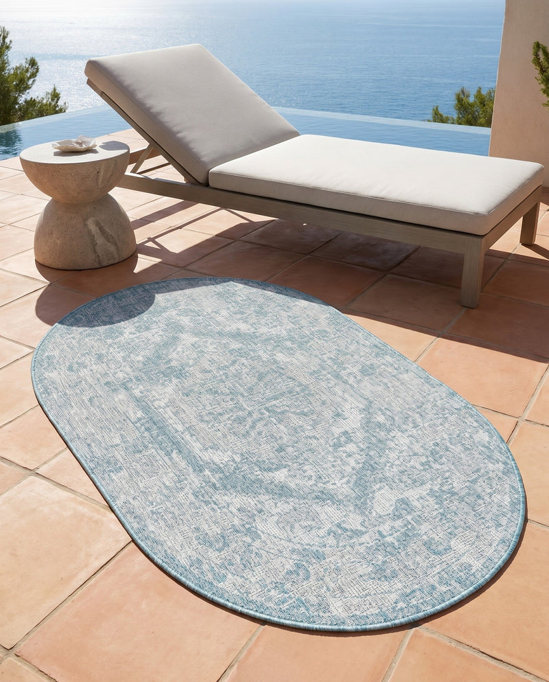 Patio Heritage Collection Area Rug -  Augusta (Aqua) Oval Aqua  lifestyle 56