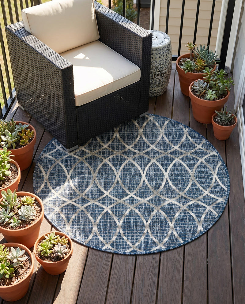 Savannah Pergola Collection Area Rug -  Pavilion (Blue) Round Blue  lifestyle 60