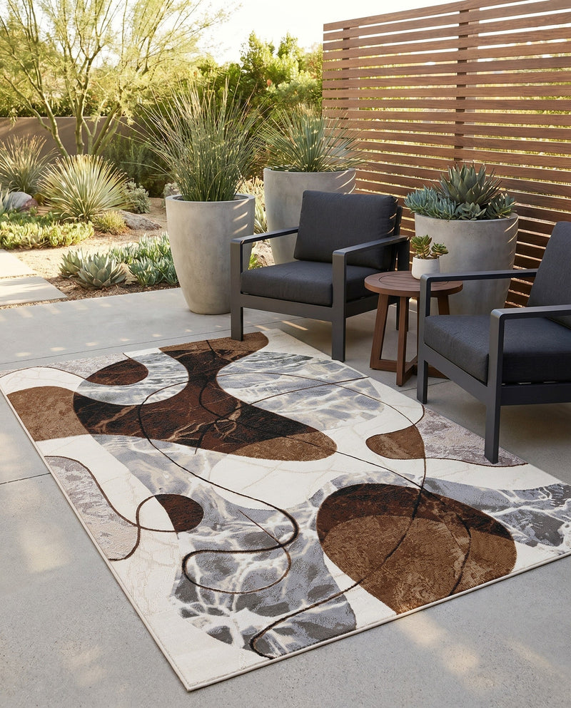 Urban Terrace Collection Area Rug -  Garden Rectangle Brown and White  lifestyle 20
