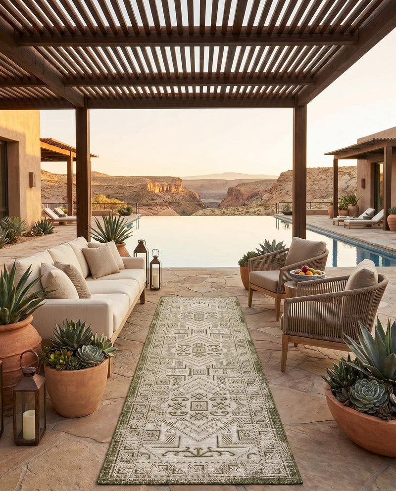 Tribal Terrace Treasures Collection Area Rug - Mayan Marina (Green) Runner Green  lifestyle 86