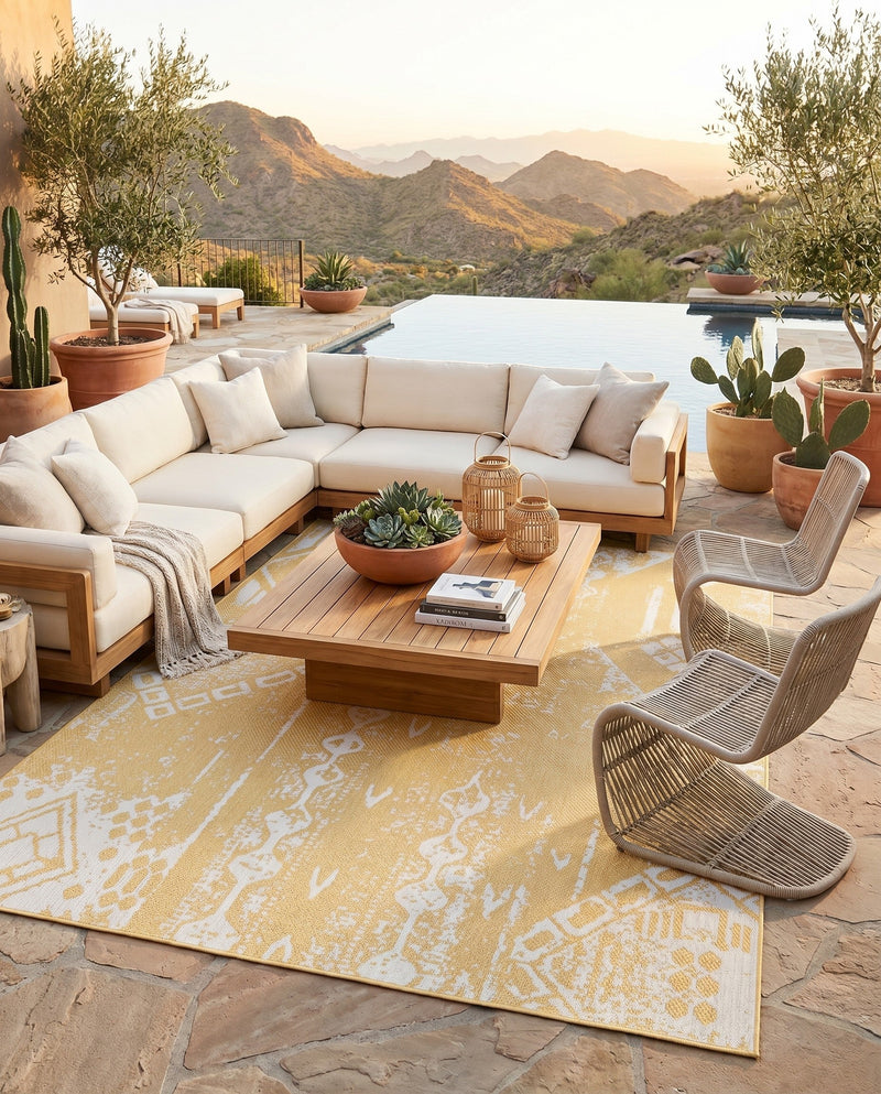 Desert Nomad Terrace Collection Area Rug - Sahara (Yellow) Rectangle Yellow  lifestyle 14