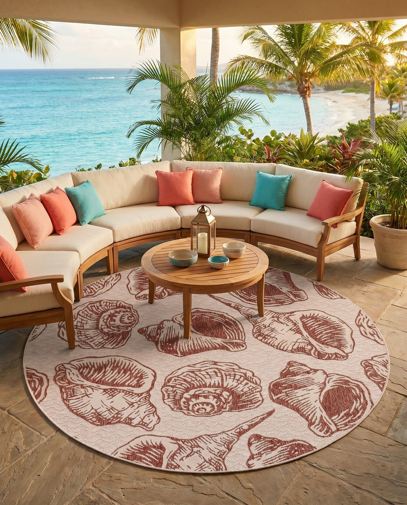 Seaside Haven Rugs Collection Area Rug -  Lighthouse (Ivory Rust Red) Round Ivory Rust Red  lifestyle 51