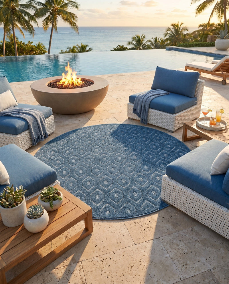 Garden Lattice Charm Collection Area Rug - Arbor (Navy Blue) Round Navy Blue  lifestyle 54