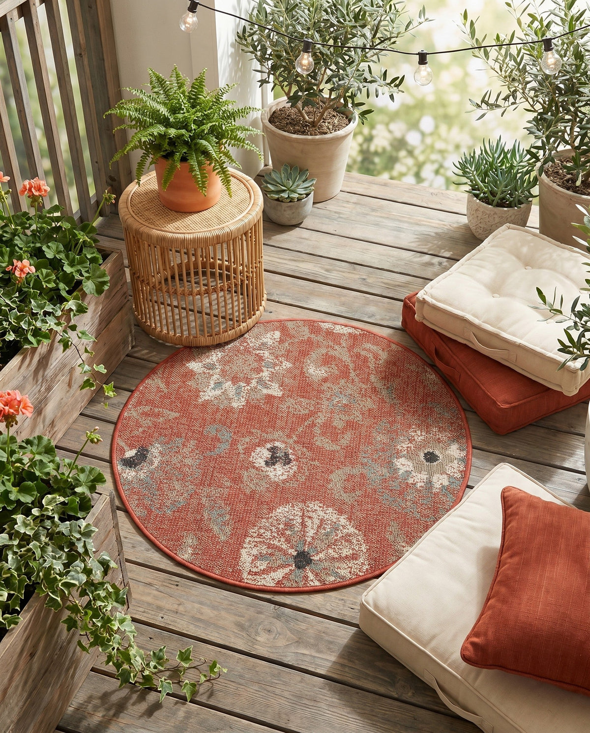 Seaside Blooms Collection Area Rug - Seychelles Round Terracotta  lifestyle 169