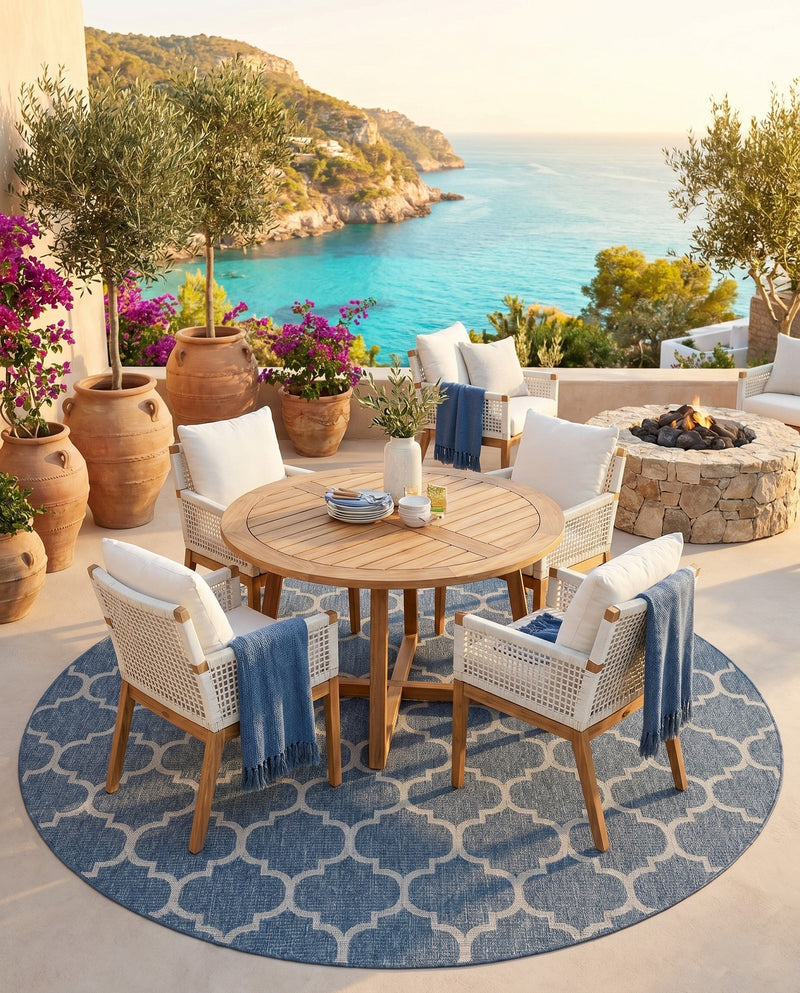 Savannah Pergola Collection Area Rug - Arbor (Navy Blue) Round Navy Blue  lifestyle 48