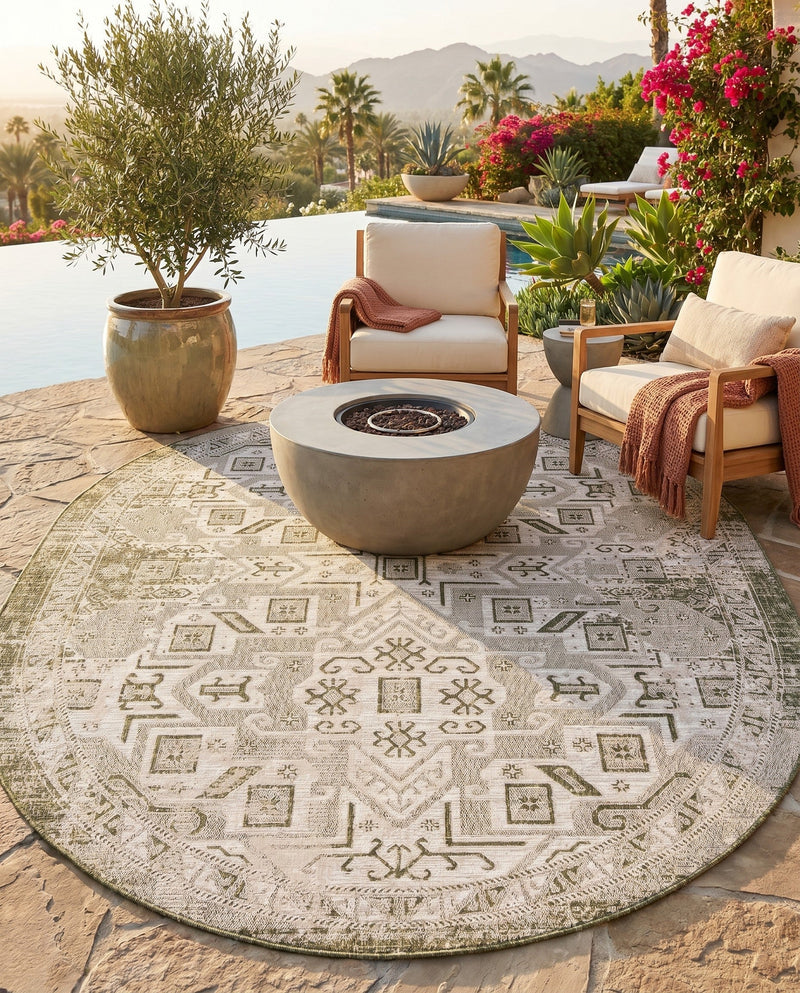 Tribal Terrace Treasures Collection Area Rug - Mayan Marina (Green) Oval Green  lifestyle 23