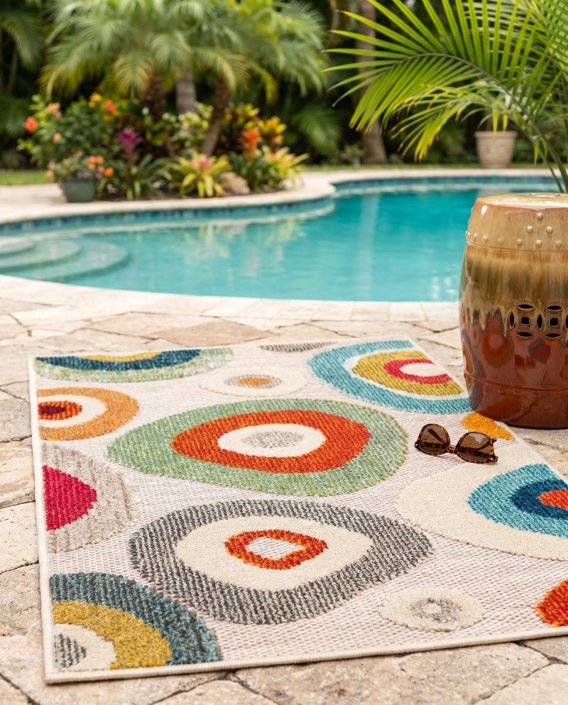 Outdoor Marrakesh Collection Area Rug -  Chefchaouen Rectangle Multi Beige  lifestyle 18