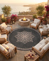 Patio Heritage Collection Area Rug -  Charleston (Charcoal Gray) Round Charcoal Gray  lifestyle 62