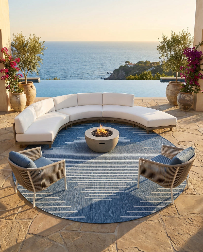 Urban Terrace Collection Area Rug -  Chelsea (Blue) Round Blue  lifestyle 71