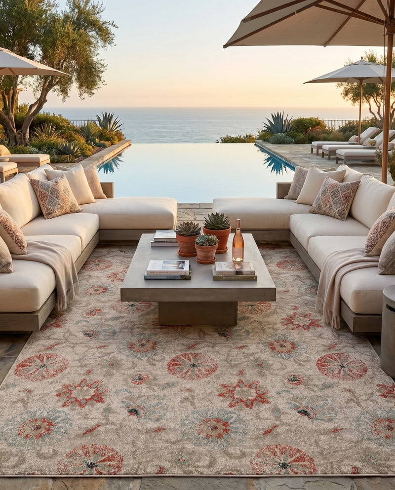 Seaside Blooms Collection Area Rug - Seychelles Rectangle Beige  lifestyle 58