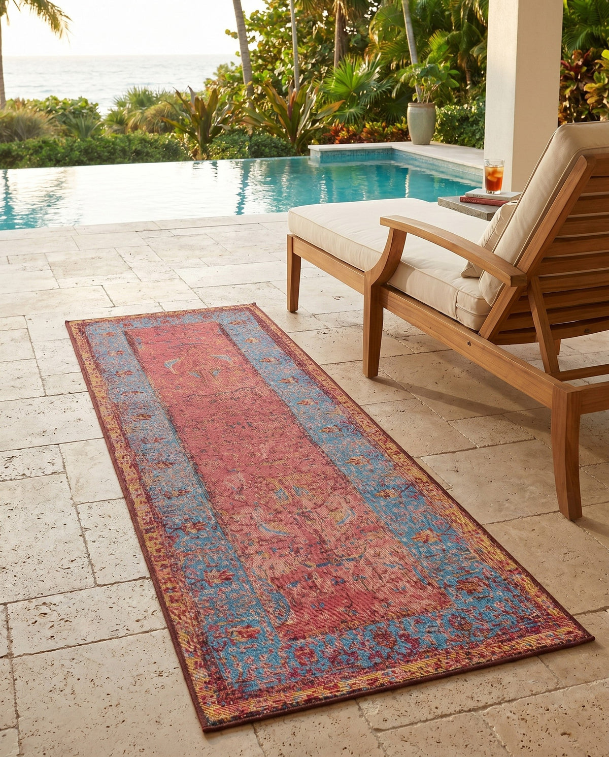 Patio Heritage Collection Area Rug -  Serenity Runner Vintage Salmon Coral  lifestyle 89
