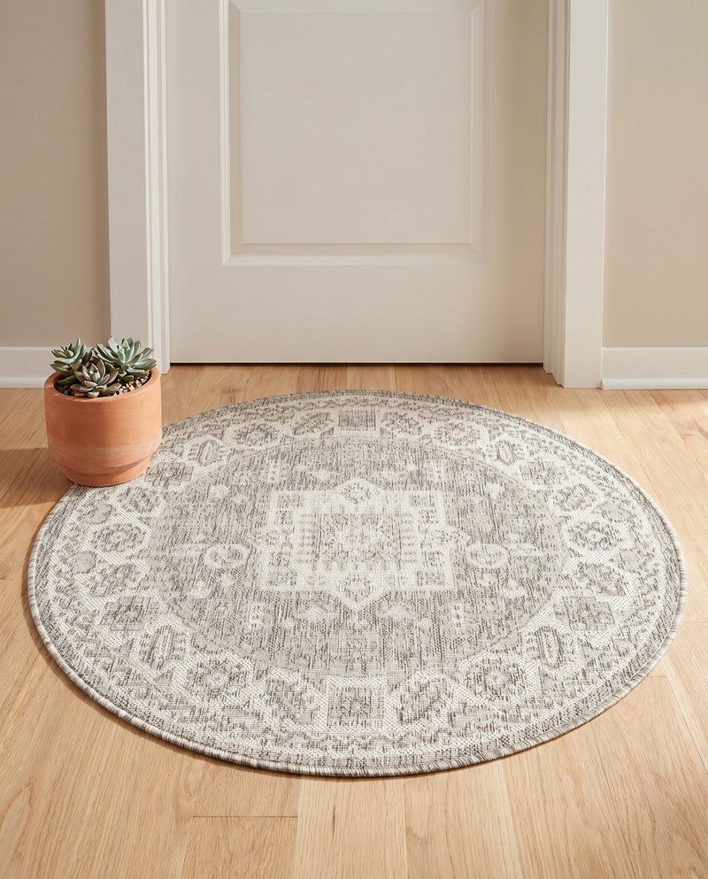 Tribal Terrace Treasures Collection Area Rug -  Incan Isle (Light Gray) Round Light Gray  lifestyle 54