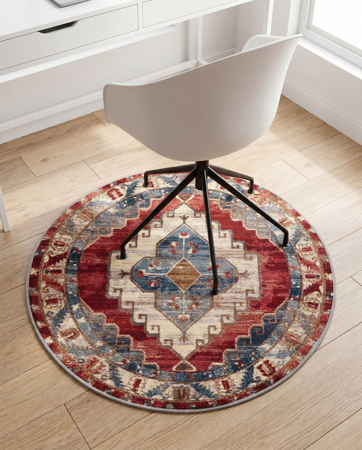 Patio Heritage Collection Area Rug -  Alcove Round Red and Navy Blue  lifestyle 89