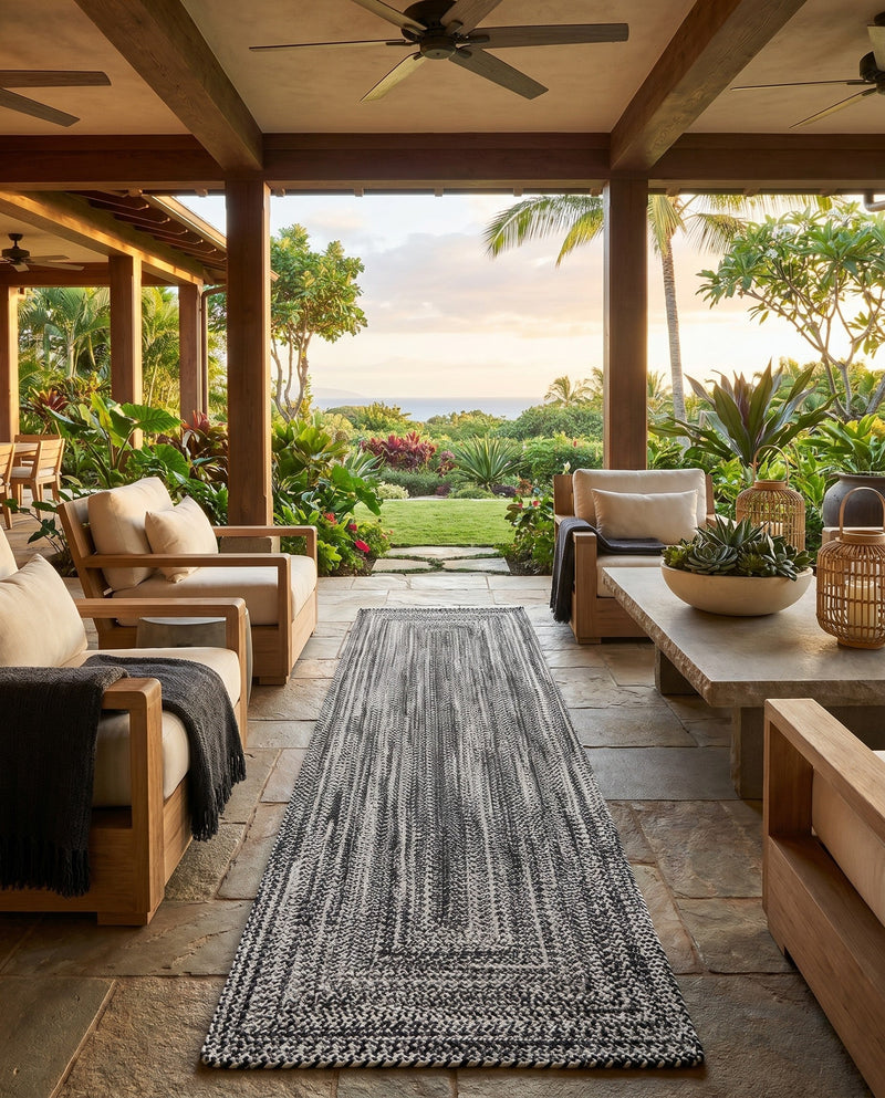 Sustainable Strands Indoor-Outdoor Oasis Collection Area Rug -  Sandbar (Black and White) Runner Black and White  lifestyle 41
