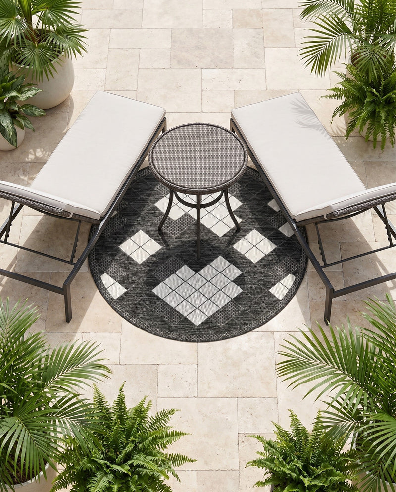 Urban Terrace Collection Area Rug -  Williamsburg Round Black and White  lifestyle 33