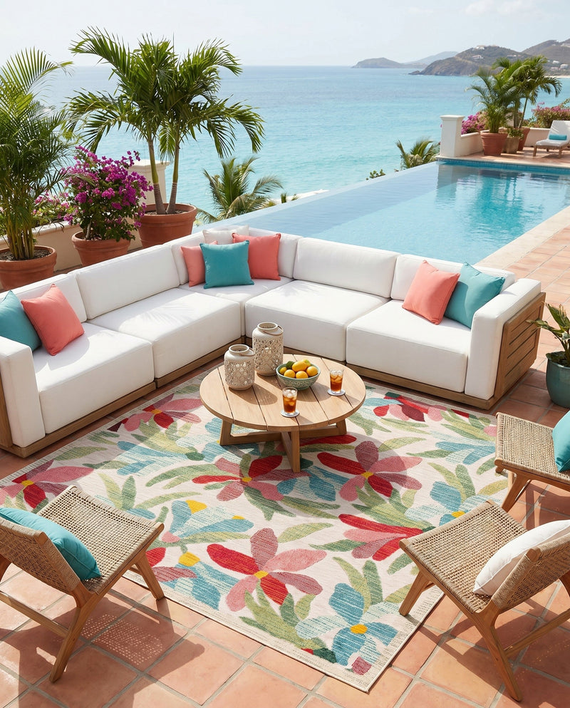Outdoor Marrakesh Collection Area Rug -  Midelt Square Multi  lifestyle 74