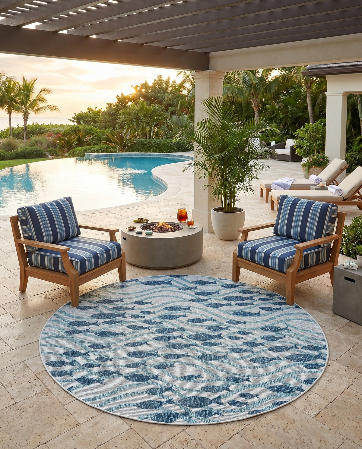 Seaside Haven Rugs Collection Area Rug -  Harbor Round Blue  lifestyle 88