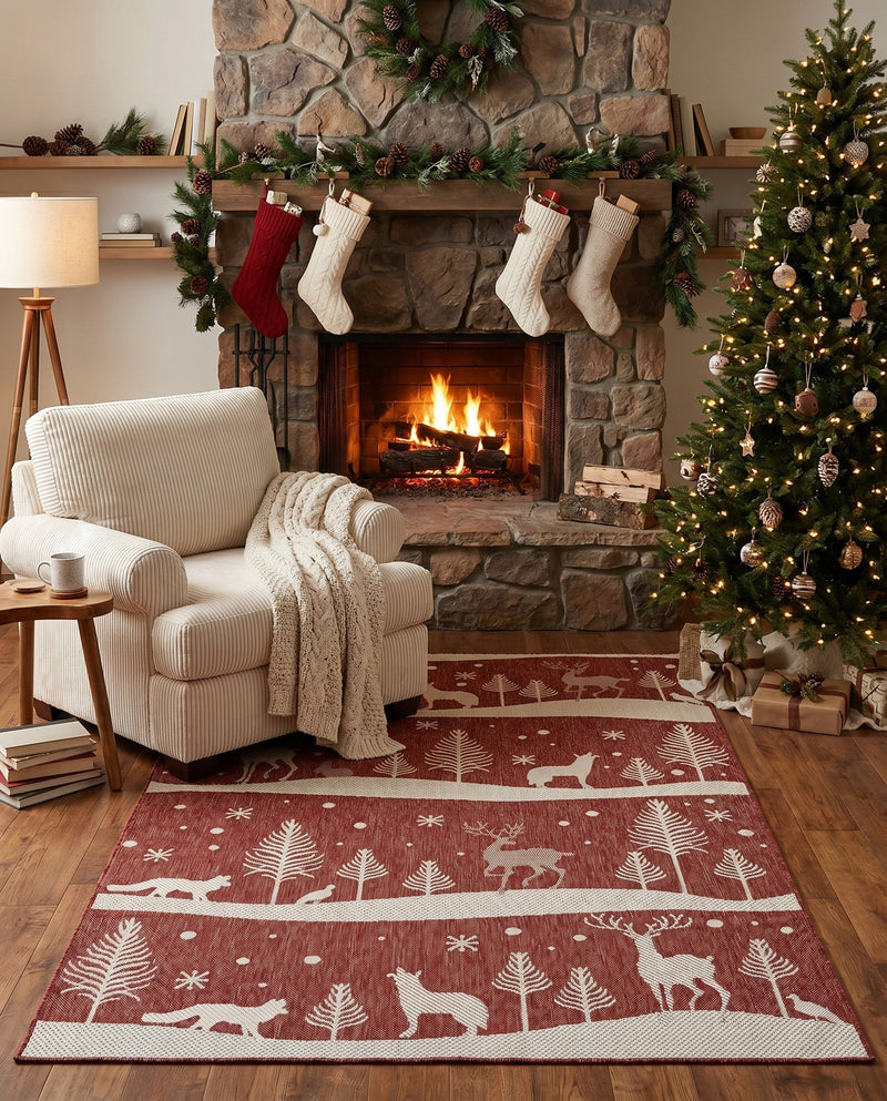 Garden Festivity Collection Area Rug - Evergreen Rectangle Red  lifestyle 34
