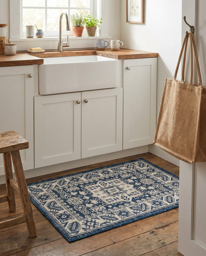 Tribal Terrace Treasures Collection Area Rug -  Incan Isle (Blue) Rectangle Blue  lifestyle 34