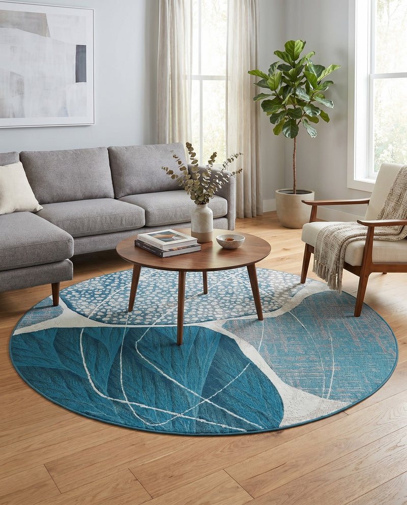 Urban Terrace Collection Area Rug -  Courtyard Round Blue and Ivory  lifestyle 59