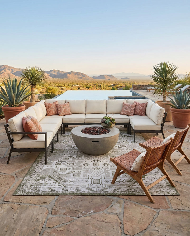 Tribal Terrace Treasures Collection Area Rug - Mayan Marina (Green) Rectangle Green  lifestyle 21