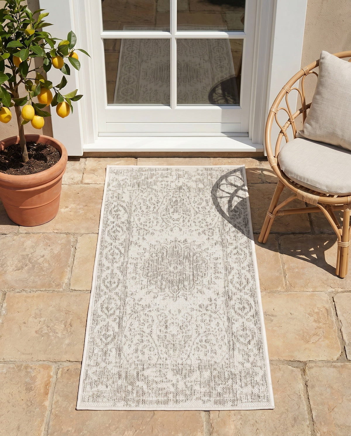 Patio Heritage Collection Area Rug -  Lafayette (Gray) Runner Gray  lifestyle 86