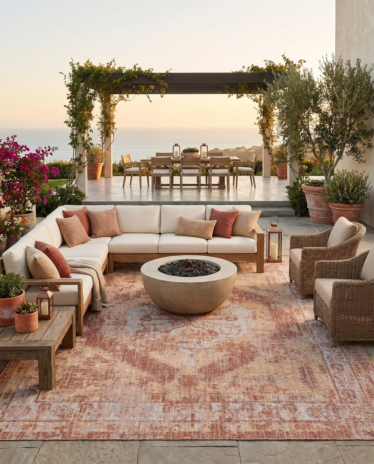 Patio Heritage Collection Area Rug -  Augusta (Rust Red) Square Rust Red  lifestyle 106