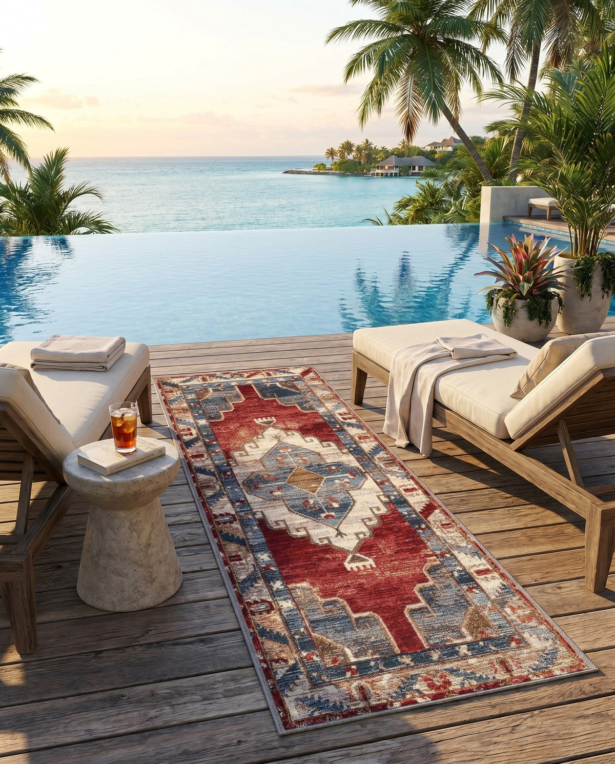 Patio Heritage Collection Area Rug -  Alcove Runner Red and Navy Blue  lifestyle 95
